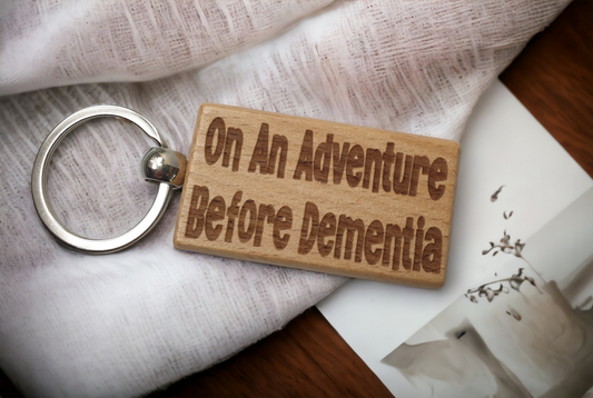 Cute Motorhome Keyring Gift On An Adventure Before Dementia Engraved Wooden Campervan Key Fob Fun Novelty Nice Custom Present