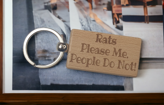 Rat Keyring Gift - Rats Please Me People Do Not - Owner Engraved Wooden Key Ring Fob Cute Nice Present