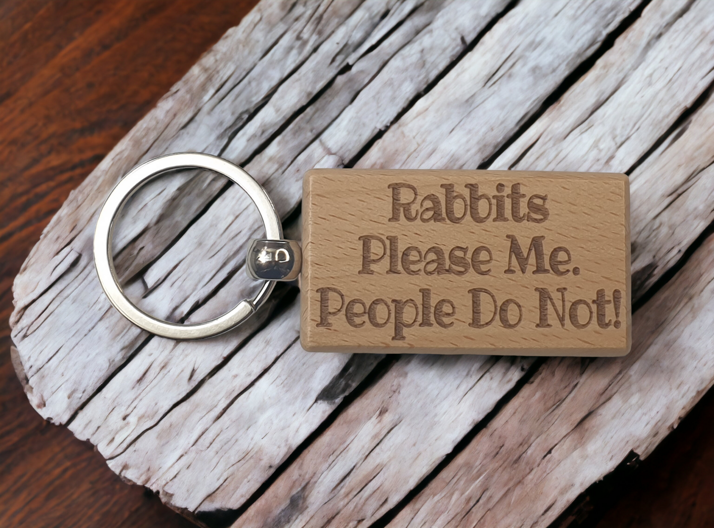 Rabbit Keyring Gift - Rabbits Please Me People Do Not - Engraved Wooden Key Fob Novelty Nice Cute Present