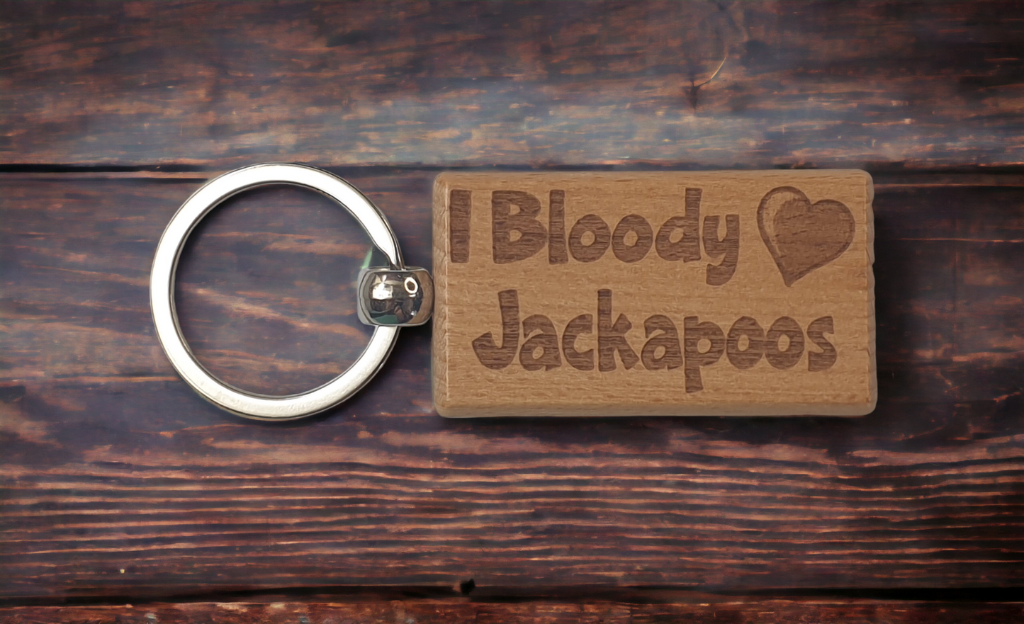 Jackapoo Keyring Gift - I Bloody Love Heart - Nice Cute Engraved Wooden Key Fob Fun Present