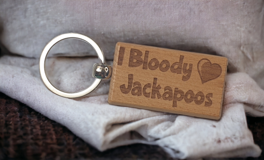 Jackapoo Keyring Gift - I Bloody Love Heart - Nice Cute Engraved Wooden Key Fob Fun Present