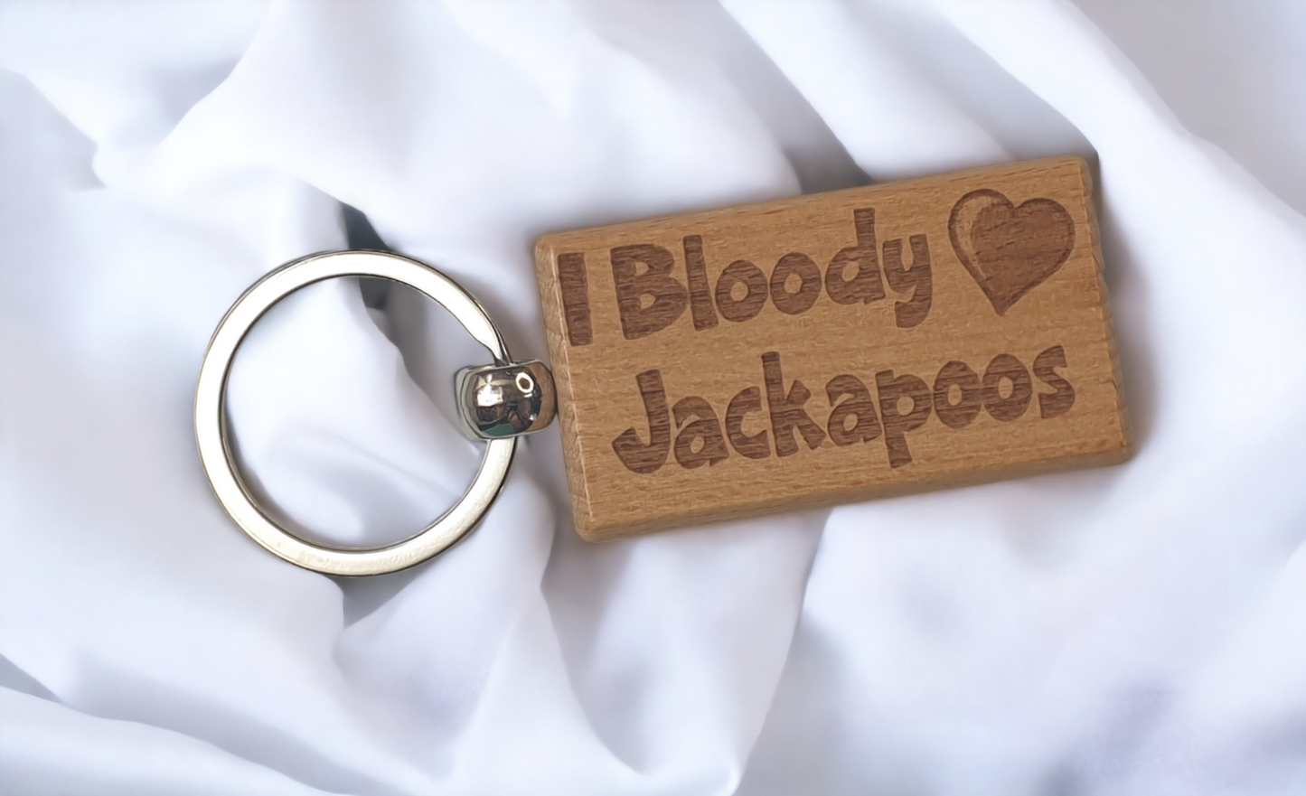 Jackapoo Keyring Gift - I Bloody Love Heart - Nice Cute Engraved Wooden Key Fob Fun Present