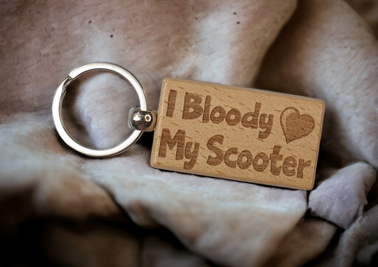 Scooter Keyring Gift - I Bloody Love Heart My - Nice Cute Engraved Wooden Key Chain Fob Fun Novelty Present