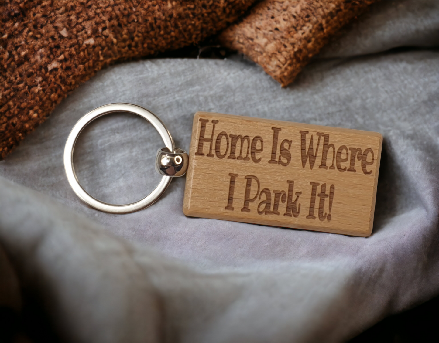 Motorhome Keyring Gift - Home Is Where I Park It - Nice Cute Engraved Wooden Key Chain Fob Novelty Campervan Present