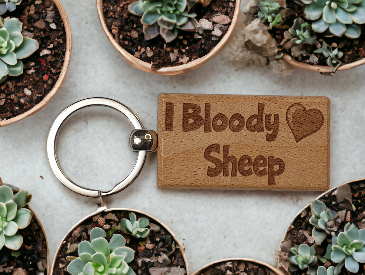 Sheep Keyring Gift - I Bloody Love Heart - Nice Cute Engraved Wooden Key Fob Fun Novelty Present