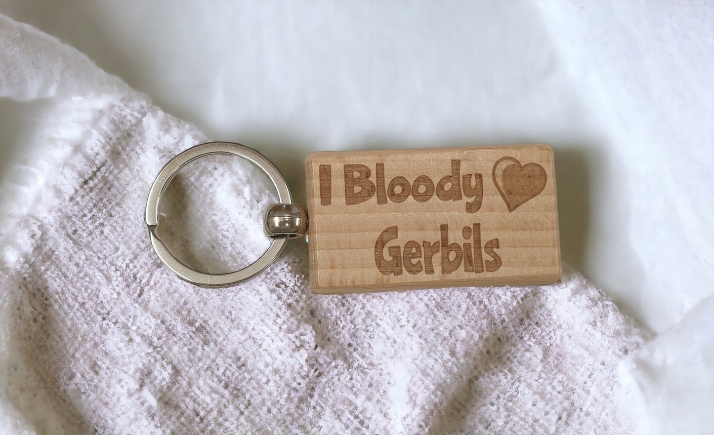 Gerbil Keyring Gift - I Bloody Love Heart - Cute Engraved Wooden Key Fob Fun Novelty Nice Pet Owner Present