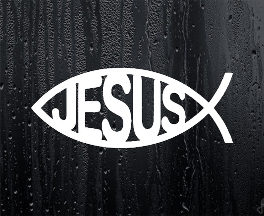 Car Van Sticker Jesus Ichthys Text Fish Christian Symbol Religious Window Bumper Boot Door Decal - Large