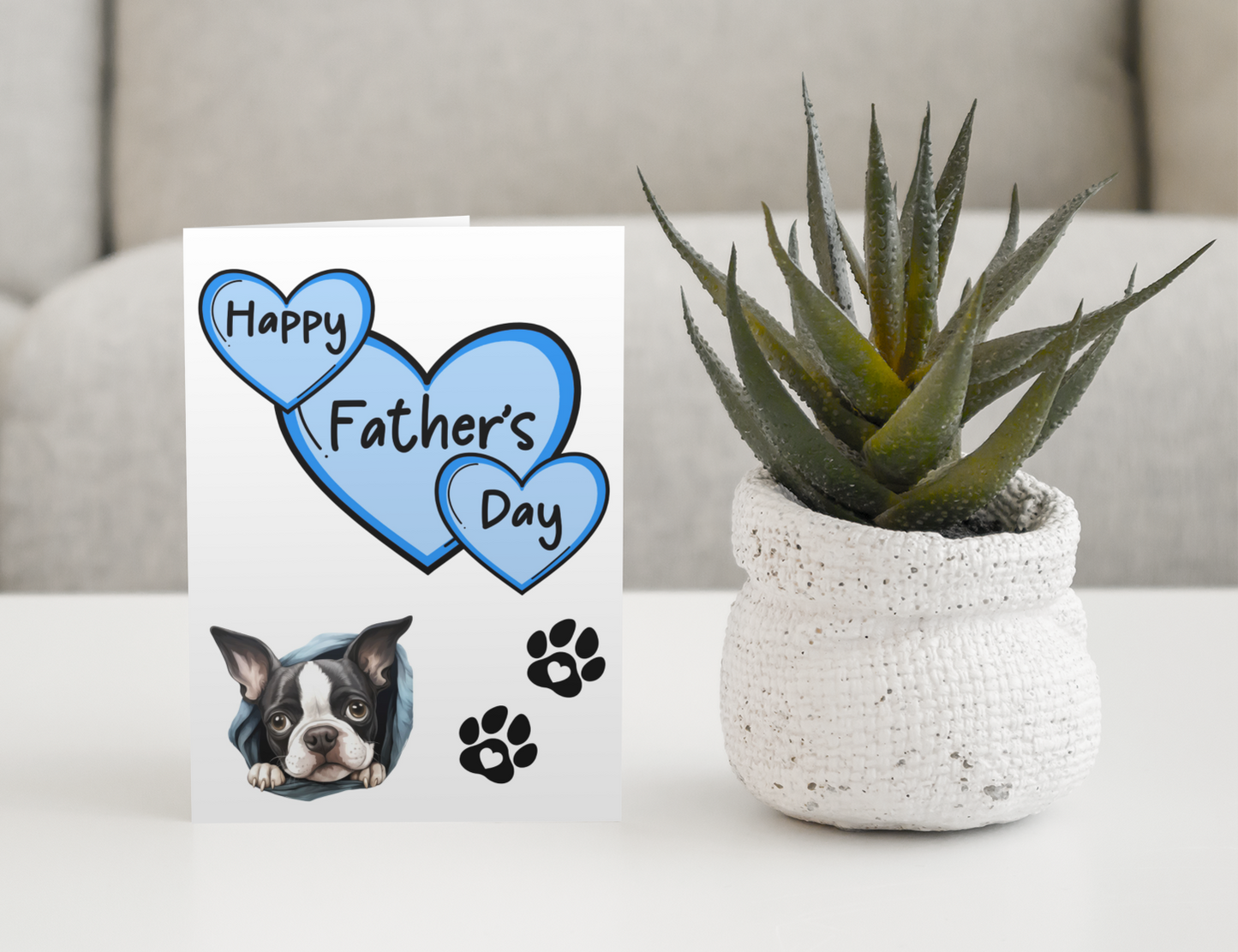 Boston Terrier Father's Day Card - Nice Cute Fun Pet Dog Puppy Owner Novelty Greeting Card