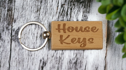 House Keys Keyring Gift - Any Name Key Ring - Nice Cute Engraved Wooden Key Fob Novelty Custom Home Present