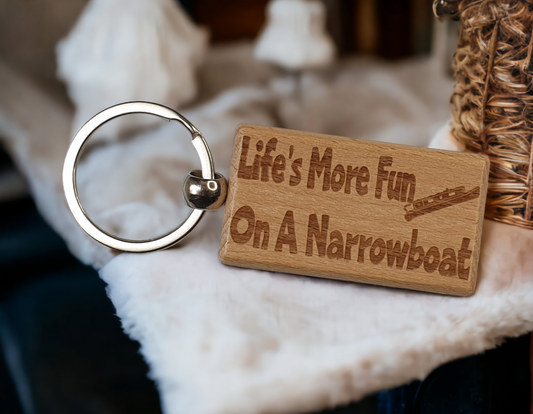 Narrowboat Keyring Gift Life's More Fun In A Cute Engraved Wooden Key Fob Fun Novelty Nice Custom Present