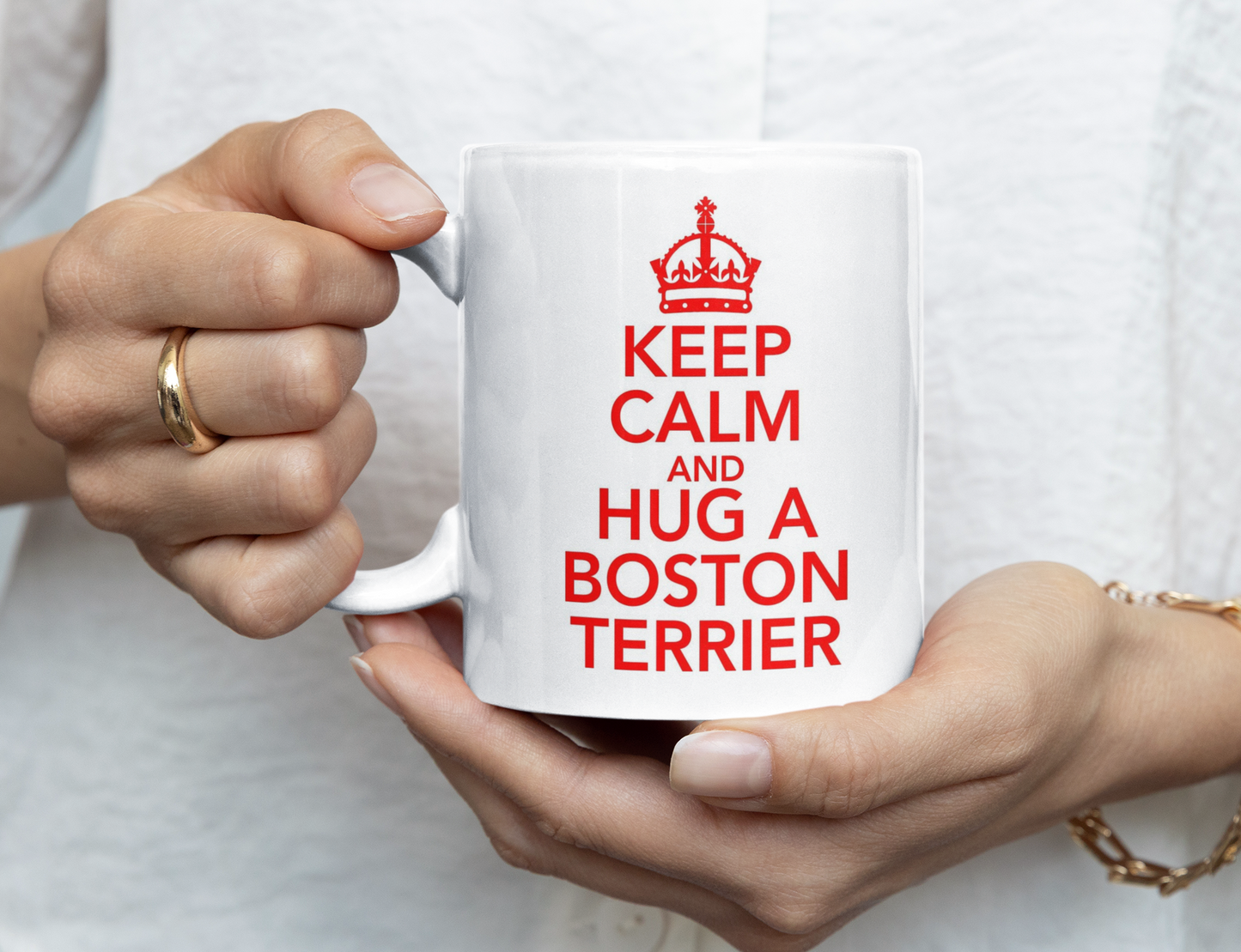 Boston Terrier Mug Gift - Keep Calm And Hug A - Nice Fun Cute Retro Style Novelty Cup Present