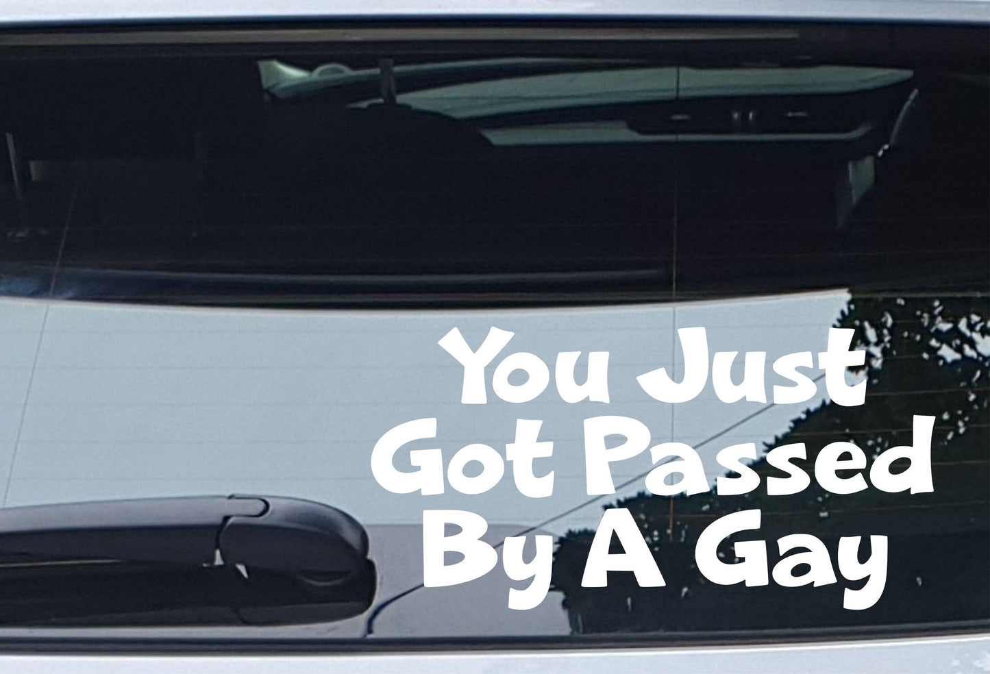 Car Sticker You Just Got Passed By A Gay Nice Fun Cute Novelty Bonnet Van Bumper Boot Door Window Decal