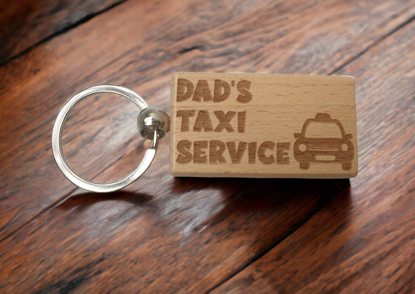 Dad's Keyring Gift - Dad's Taxi Service - Cute Engraved Wooden Keyring Funny Novelty Nice Custom Present