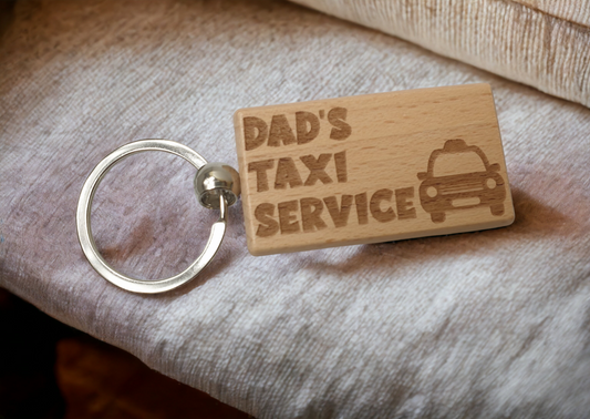 Dad's Keyring Gift - Dad's Taxi Service - Cute Engraved Wooden Keyring Funny Novelty Nice Custom Present