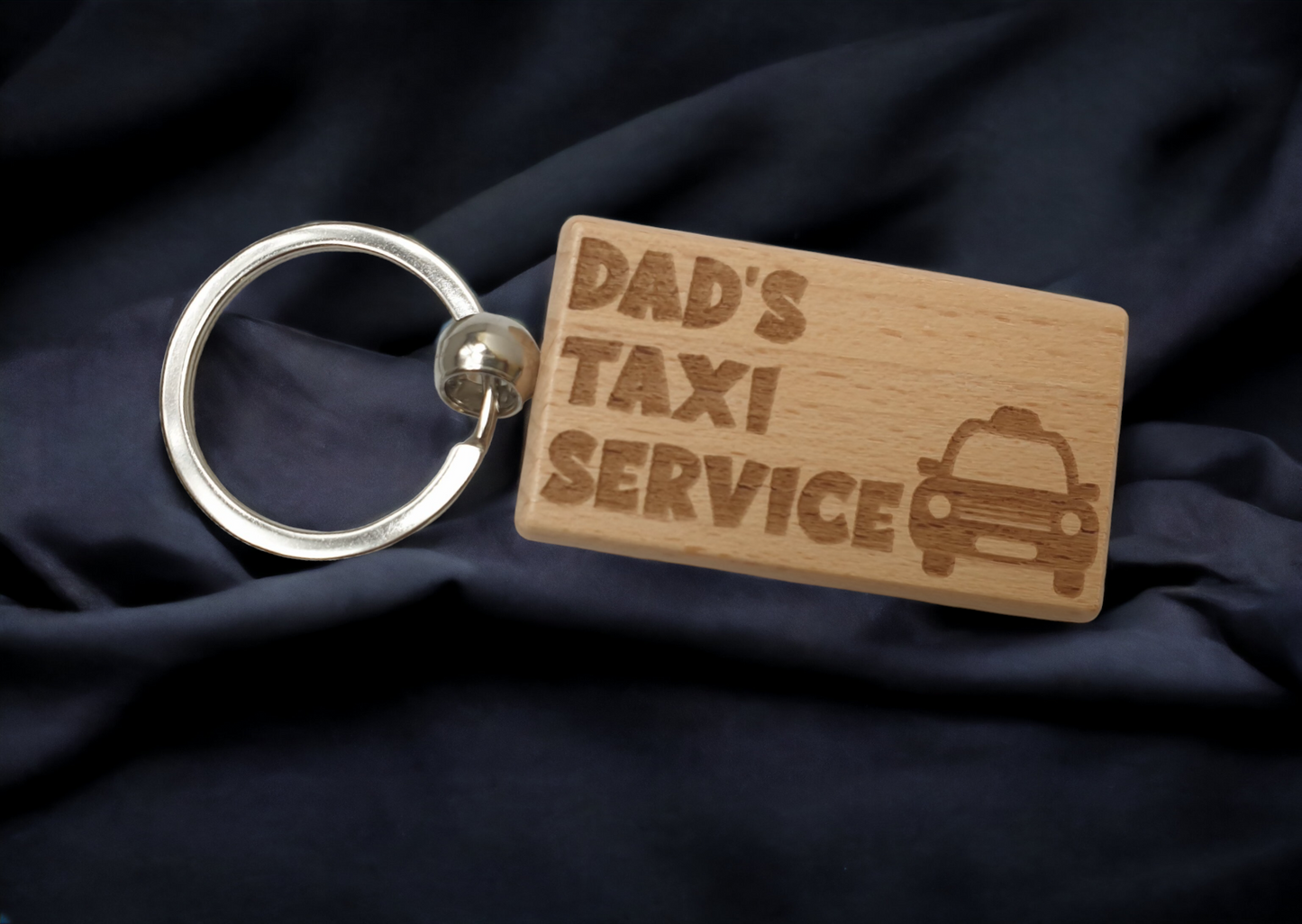 Dad's Keyring Gift - Dad's Taxi Service - Cute Engraved Wooden Keyring Funny Novelty Nice Custom Present