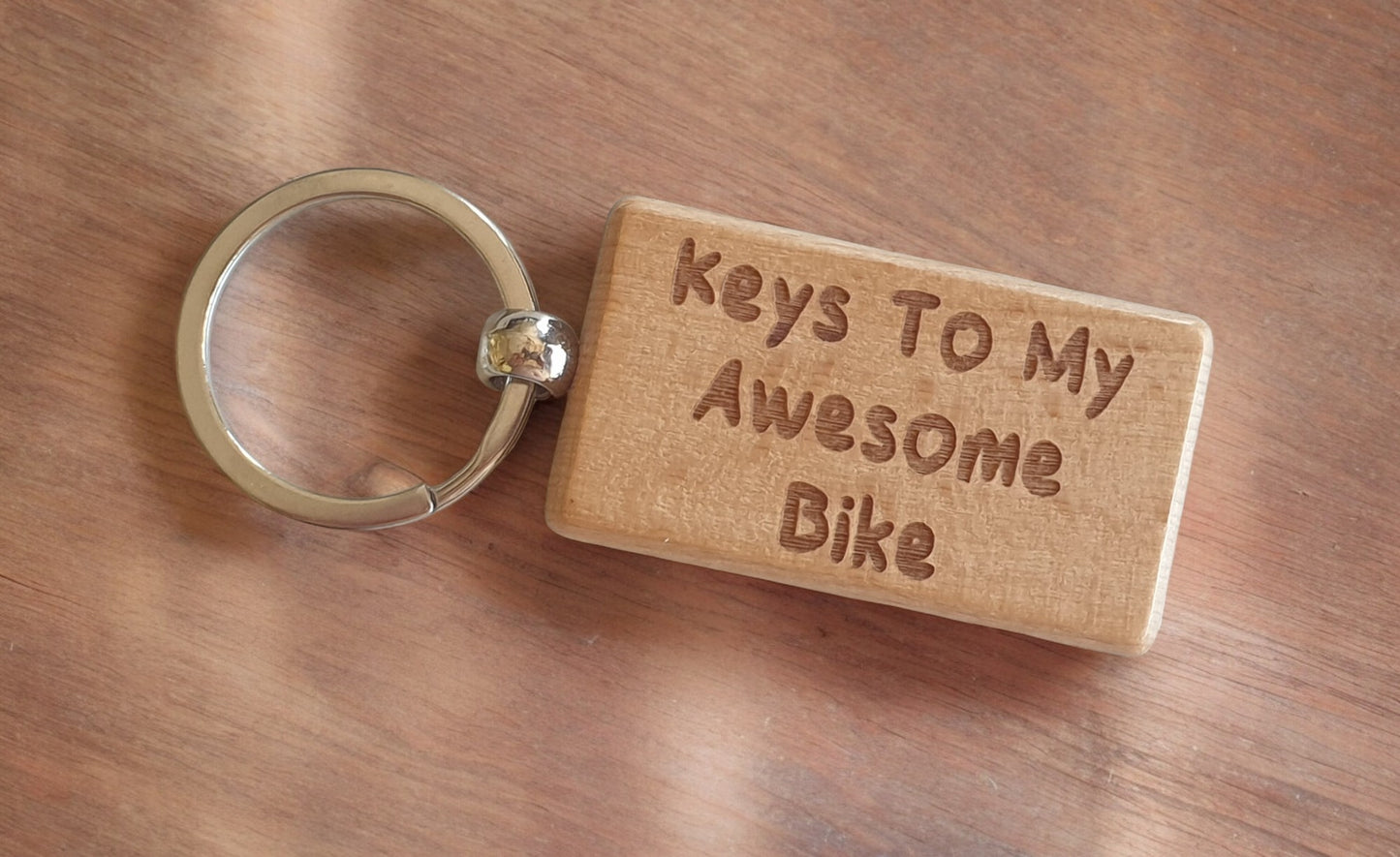 Bike Keyring Gift - Keys To My Awesome Bike - Nice Cute Engraved Wooden Key Fob Novelty Custom Present