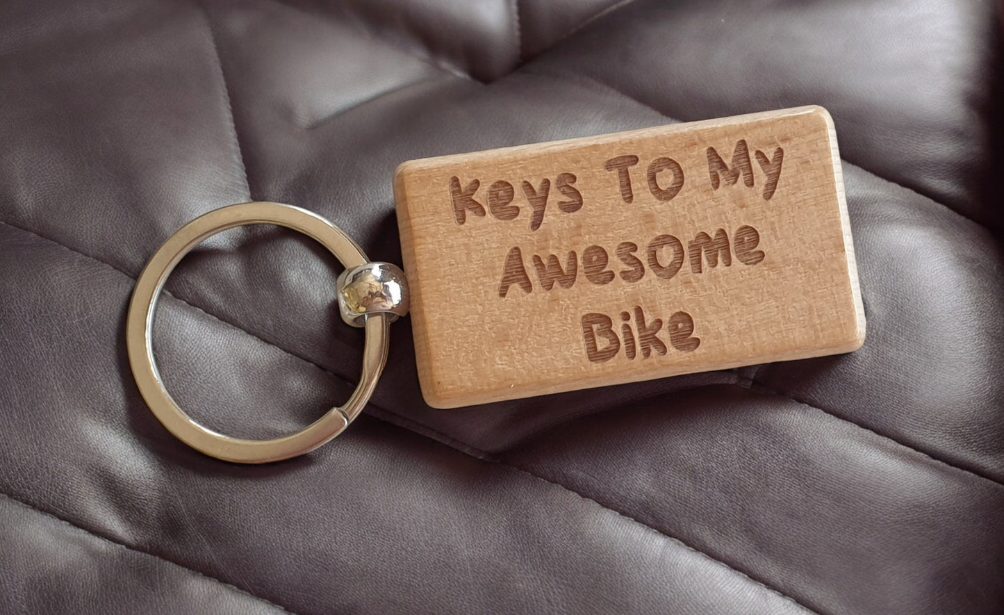 Bike Keyring Gift - Keys To My Awesome Bike - Nice Cute Engraved Wooden Key Fob Novelty Custom Present