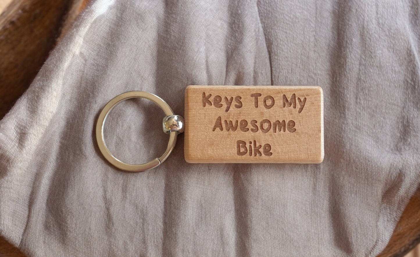 Bike Keyring Gift - Keys To My Awesome Bike - Nice Cute Engraved Wooden Key Fob Novelty Custom Present