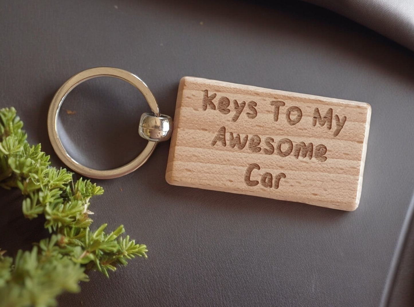 Car Keyring Gift - Keys To My Awesome Car - Nice Cute Engraved Wooden Key Fob Novelty Custom Present