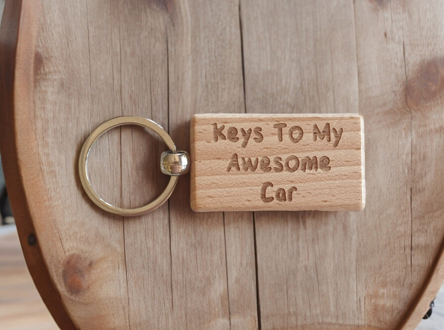 Car Keyring Gift - Keys To My Awesome Car - Nice Cute Engraved Wooden Key Fob Novelty Custom Present