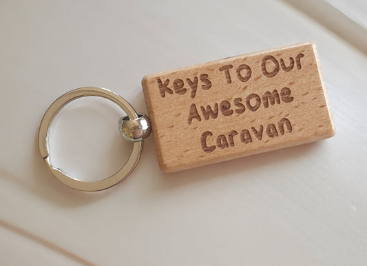 Caravan Keyring Gift - Keys To Our Awesome Caravan - Nice Cute Engraved Wooden Key Fob Novelty Custom Present