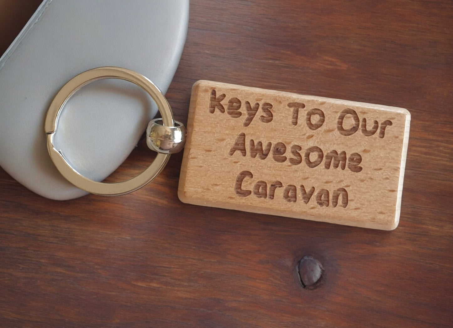 Caravan Keyring Gift - Keys To Our Awesome Caravan - Nice Cute Engraved Wooden Key Fob Novelty Custom Present