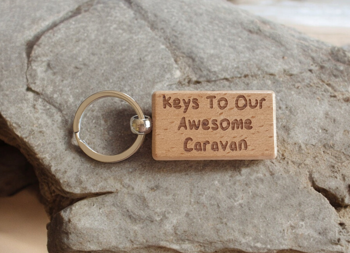 Caravan Keyring Gift - Keys To Our Awesome Caravan - Nice Cute Engraved Wooden Key Fob Novelty Custom Present