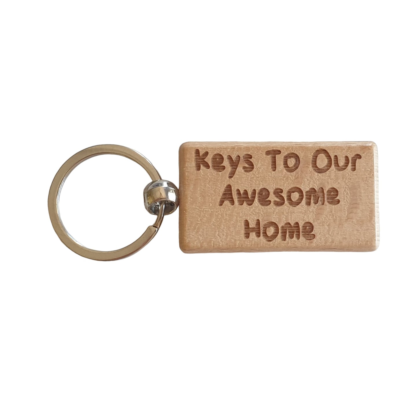 House Keyring Gift - Keys To Our Awesome Home - Nice Cute Engraved Wooden Key Fob Novelty Custom Present