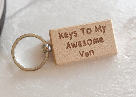 Van Keyring Gift - Keys To My Awesome Van - Nice Cute Engraved Wooden Key Fob Novelty Custom Present