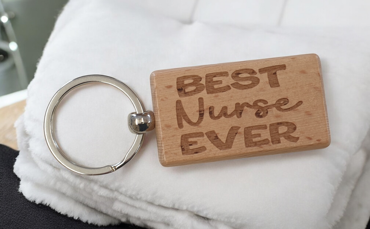 Nurse Keyring Gift Best Ever Cute Engraved Wooden Key Fob Fun Novelty Nice Present