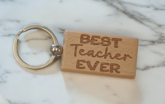 Teacher Keyring Gift Best Ever Cute Engraved Wooden Key Fob Fun Novelty Nice Present