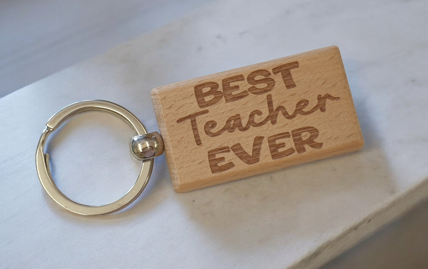 Teacher Keyring Gift Best Ever Cute Engraved Wooden Key Fob Fun Novelty Nice Present