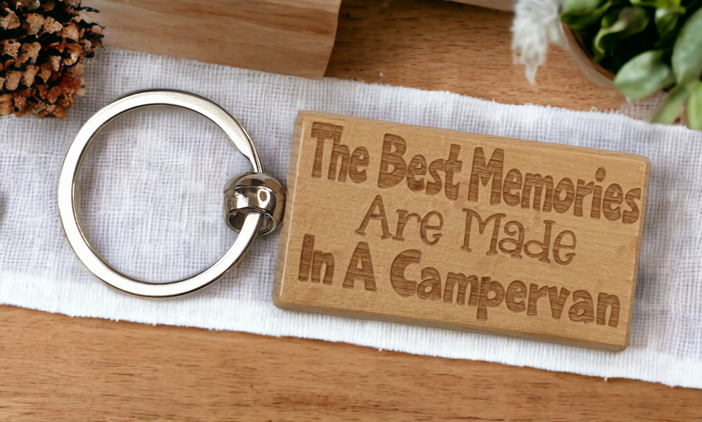 Campervan Keyring Gift The Best Memories Are Made Engraved Wooden Cute Key Fob Fun Novelty Nice Custom Present