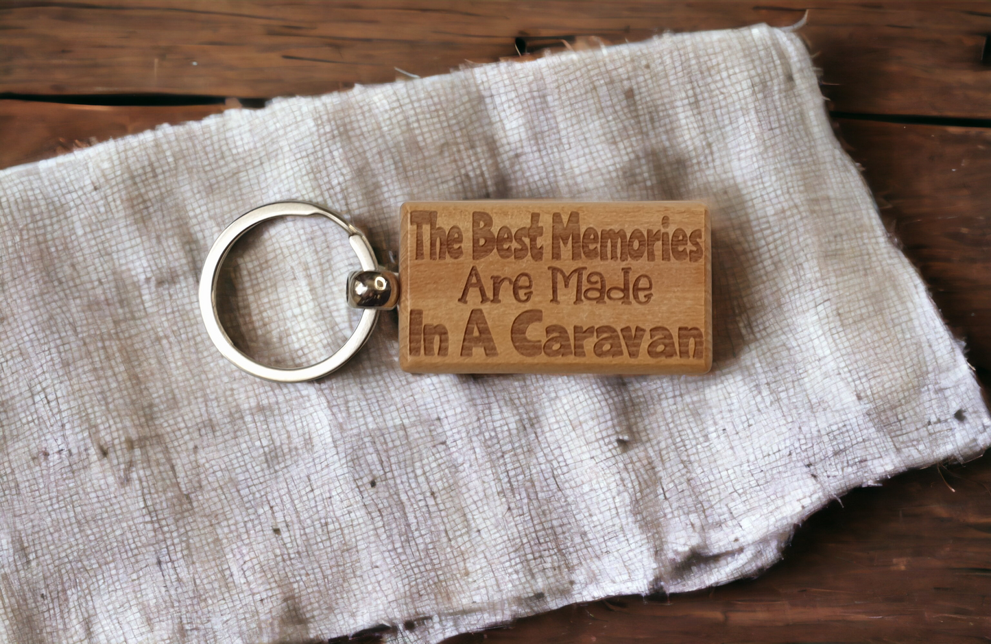 Caravan Keyring Gift The Best Memories Are Made Engraved Wooden Cute Key Fob Fun Novelty Nice Custom Present