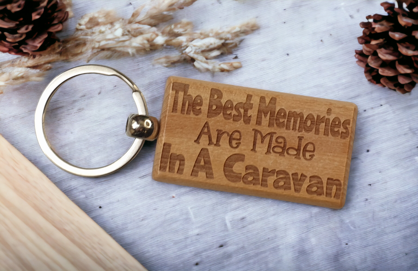 Caravan Keyring Gift The Best Memories Are Made Engraved Wooden Cute Key Fob Fun Novelty Nice Custom Present