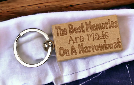 Narrowboat Keyring Gift The Best Memories Are Made Engraved Wooden Cute Key Fob Fun Novelty Nice Custom Present