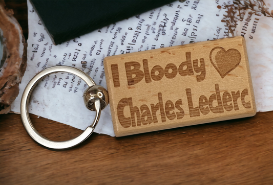 Charles Leclerc Keyring Gift - I Bloody Love Heart - Engraved Wooden Formula One F1 Team Driver Fan Fun Cute Novelty Present