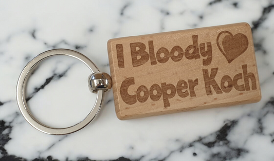 Cooper Koch Keyring Gift I Bloody Love Heart Engraved Wooden Movie Fan Birthday Fun Cute Present