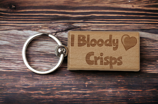 Cute Crisps Keyring Gift - I Bloody Love Heart Crisps - Nice Cute Engraved Wooden Key Fob Fun Novelty Present