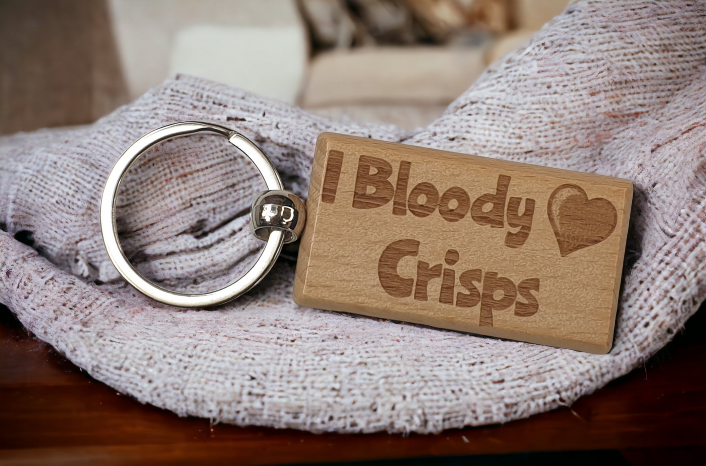 Cute Crisps Keyring Gift - I Bloody Love Heart Crisps - Nice Cute Engraved Wooden Key Fob Fun Novelty Present