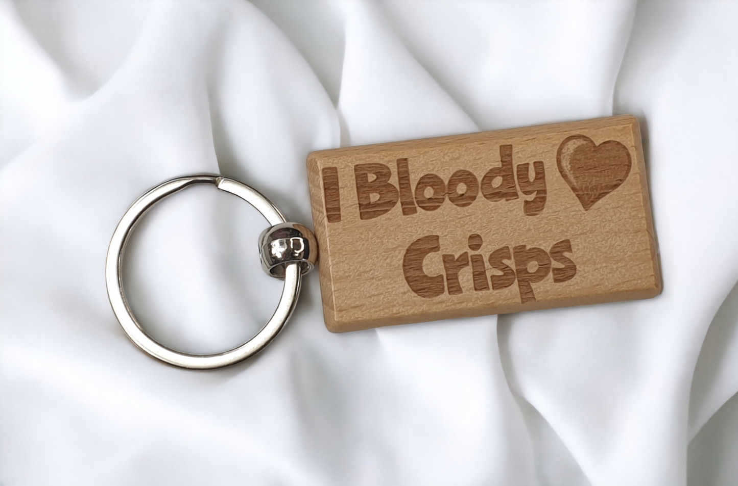 Cute Crisps Keyring Gift - I Bloody Love Heart Crisps - Nice Cute Engraved Wooden Key Fob Fun Novelty Present