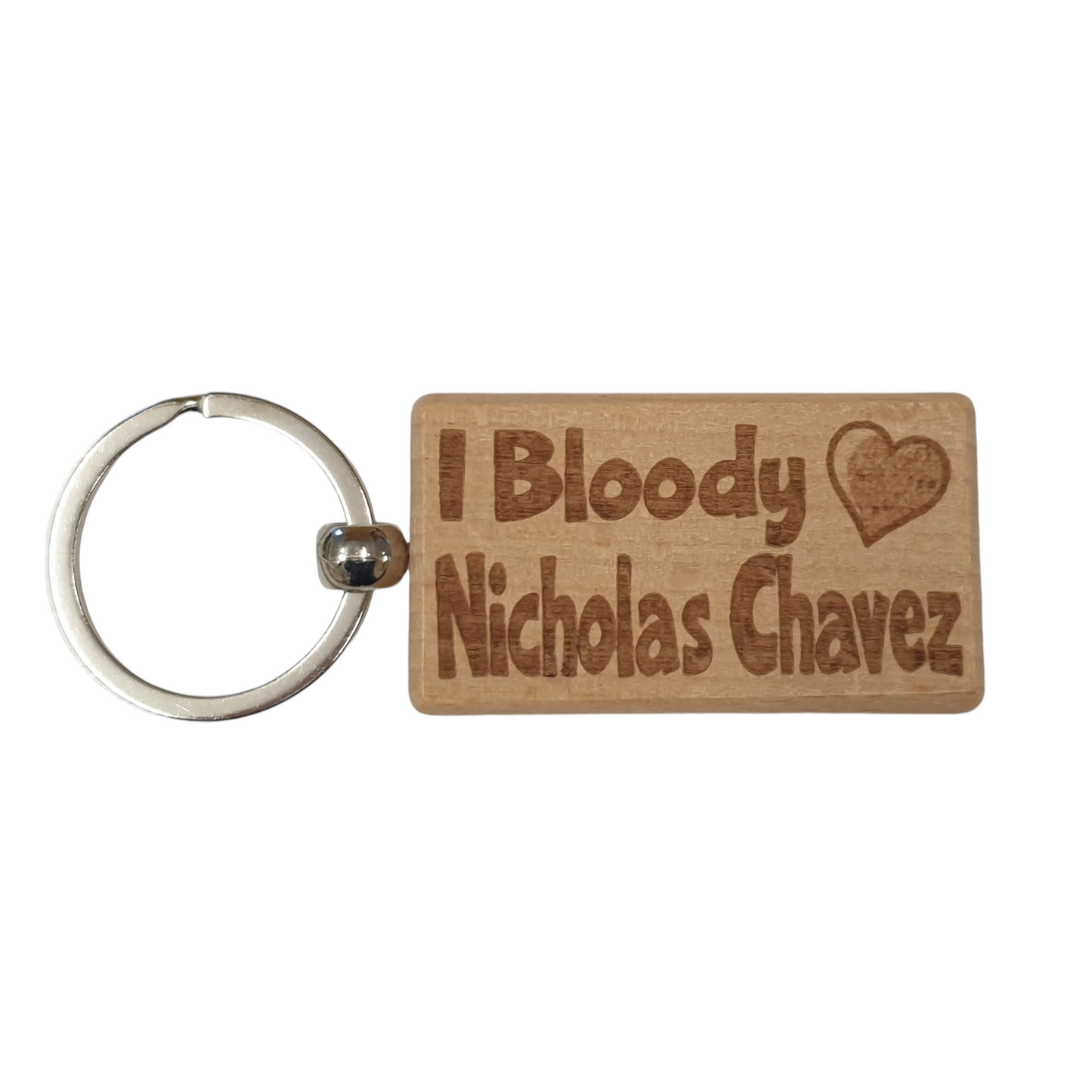 Nicholas Chavez Keyring Gift I Bloody Love Heart Engraved Wooden Movie TV Fan Birthday Fun Cute Present