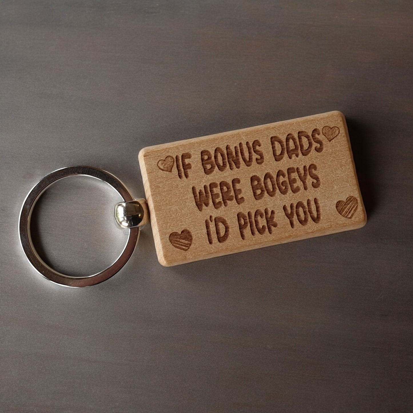 Bonus Dad Keyring Gift - If Bonus Dads Were Bogeys I'd Pick You - Cute Engraved Wooden Keyring Funny Novelty Nice Custom Present