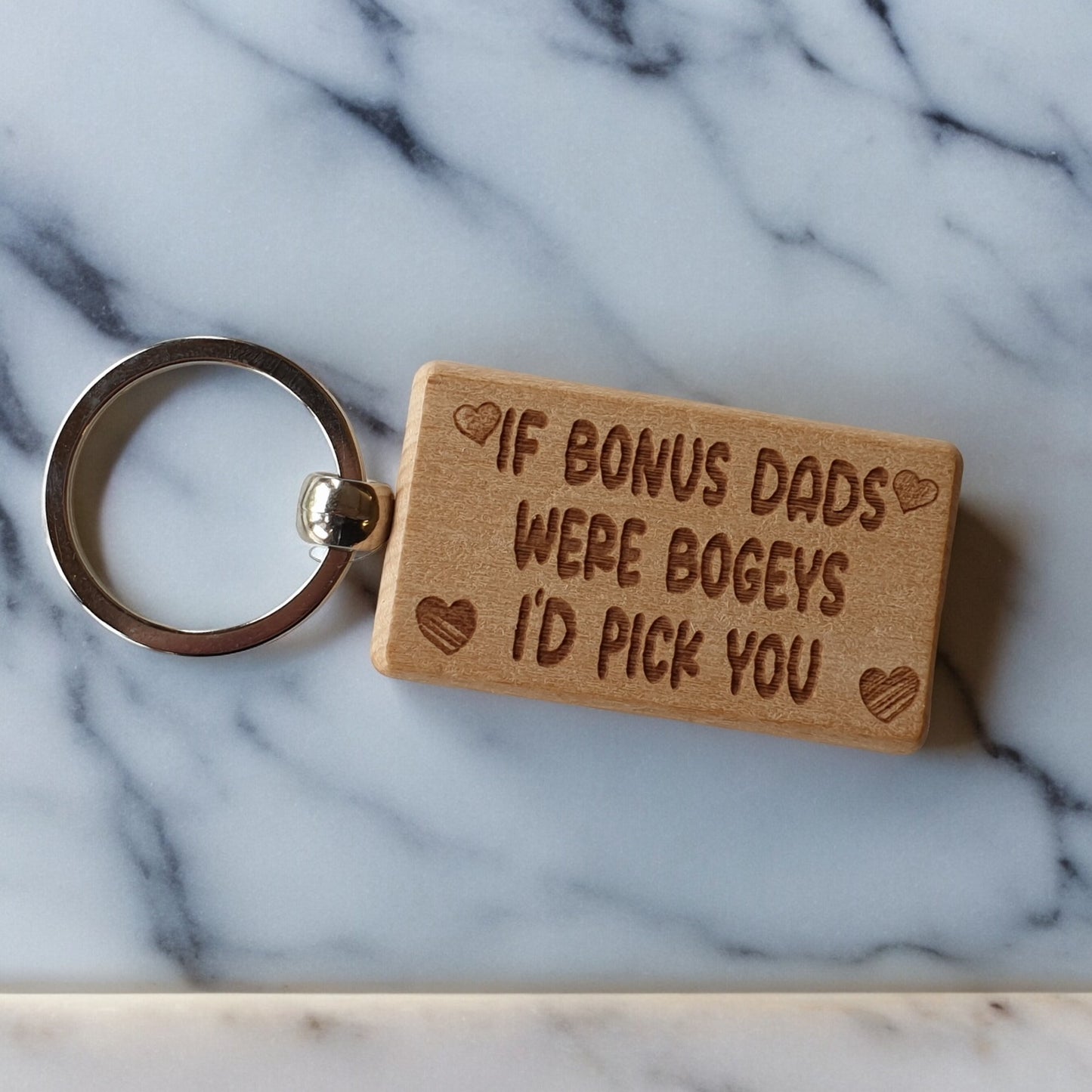 Bonus Dad Keyring Gift - If Bonus Dads Were Bogeys I'd Pick You - Cute Engraved Wooden Keyring Funny Novelty Nice Custom Present