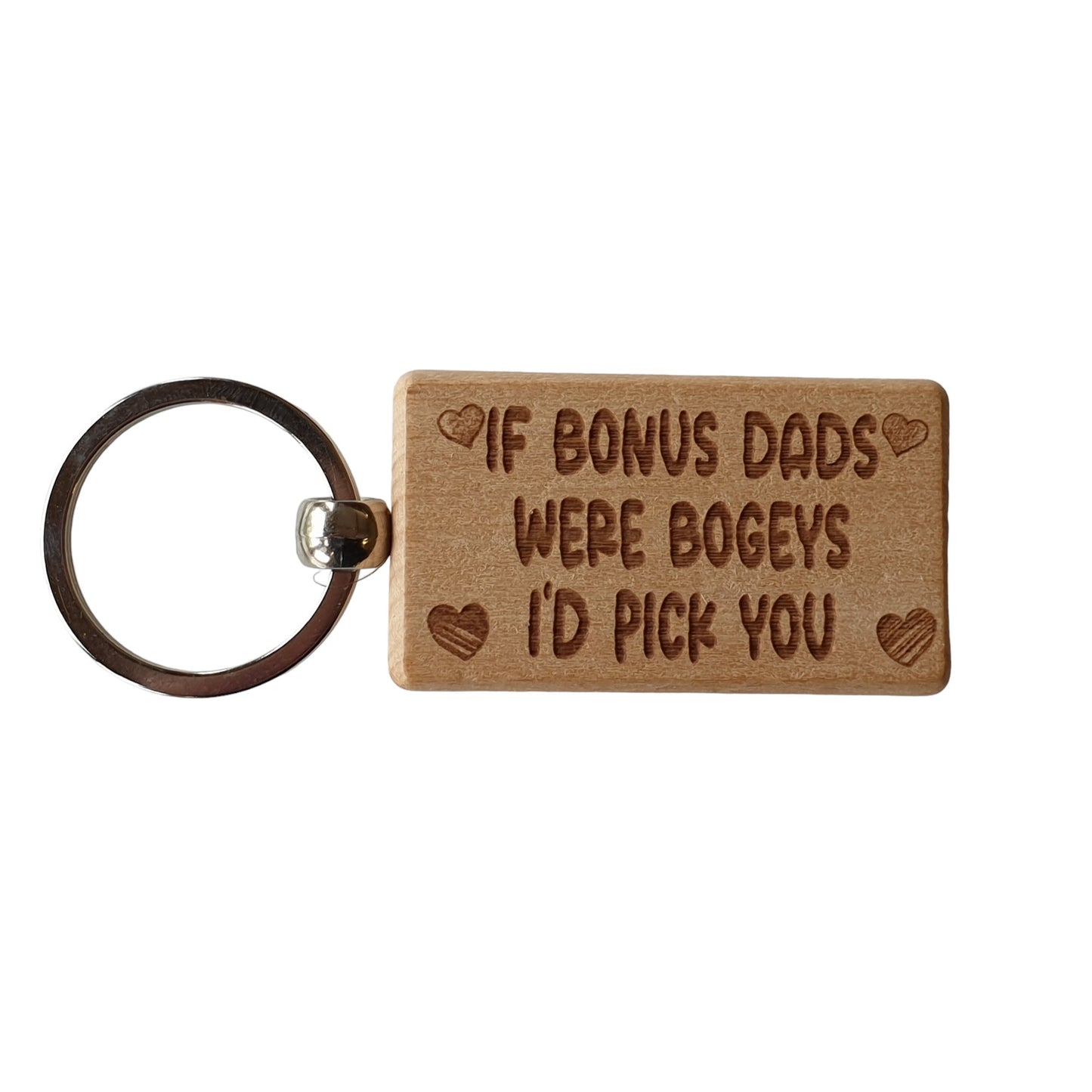 Bonus Dad Keyring Gift - If Bonus Dads Were Bogeys I'd Pick You - Cute Engraved Wooden Keyring Funny Novelty Nice Custom Present