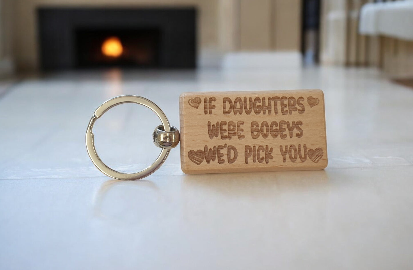 Daughter Keyring Gift If * Were Bogeys We'd Pick You Cute Engraved Wooden Key Fob Fun Novelty Nice Present