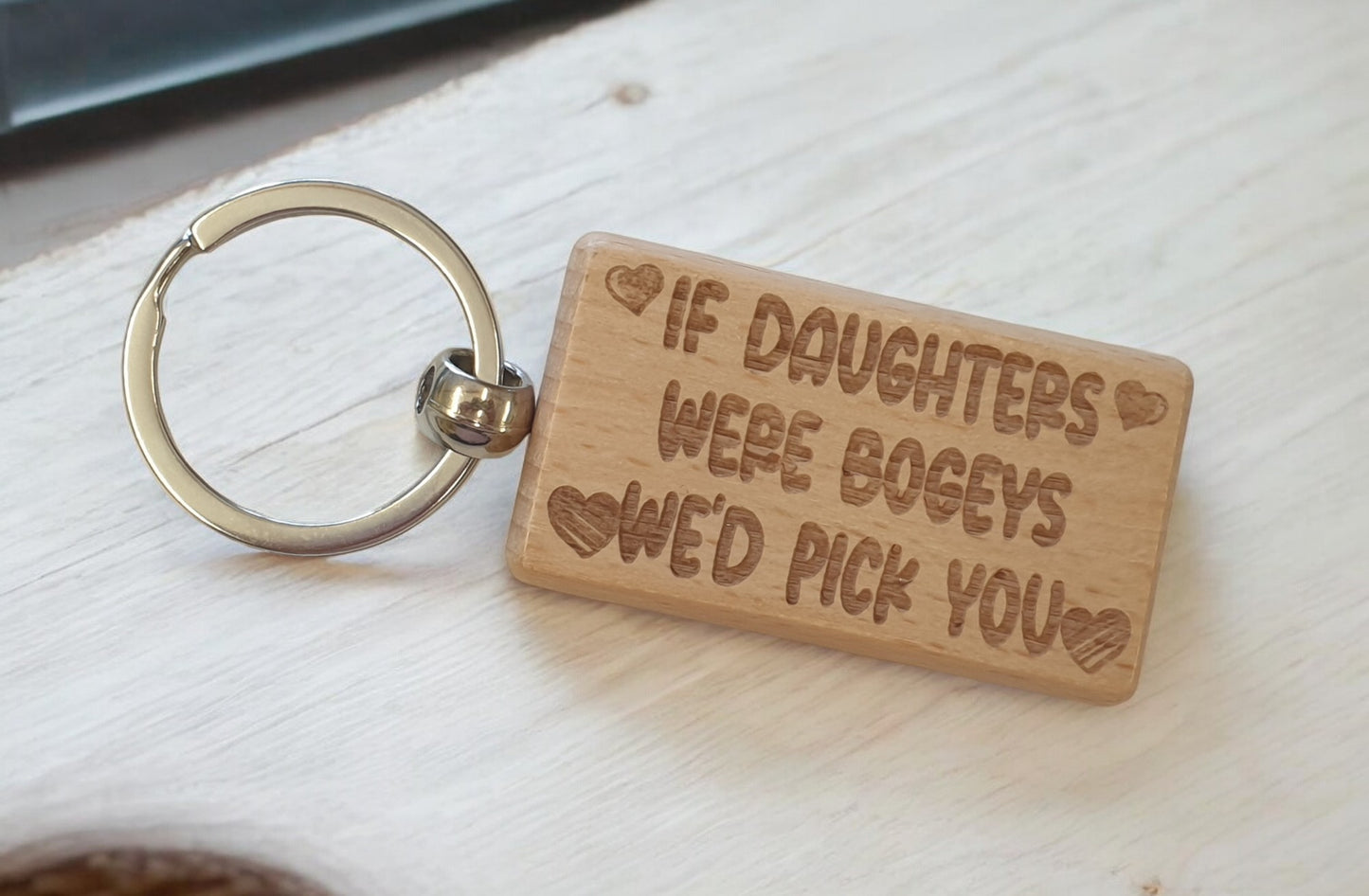 Daughter Keyring Gift If * Were Bogeys We'd Pick You Cute Engraved Wooden Key Fob Fun Novelty Nice Present