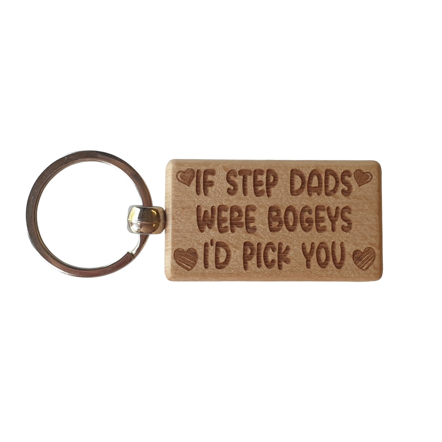 Step Dad Keyring Gift - If Step Dads Were Bogeys I'd Pick You - Cute Engraved Wooden Keyring Funny Novelty Nice Custom Present