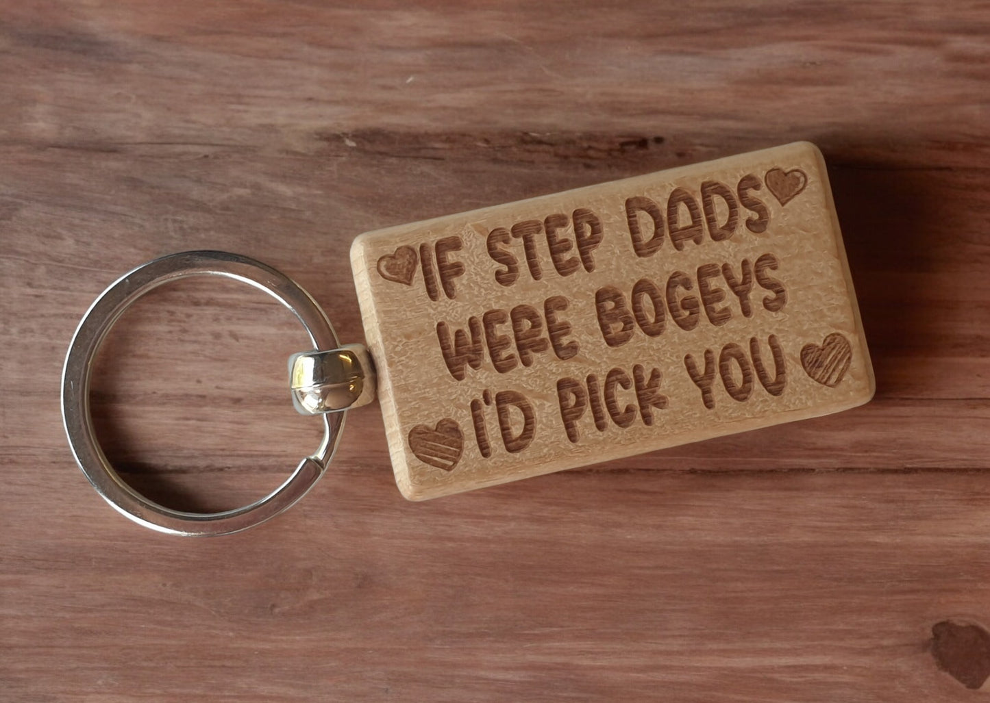 Step Dad Keyring Gift - I Love Heart My - Cute Engraved Wooden Keyring Funny Novelty Nice Custom Present