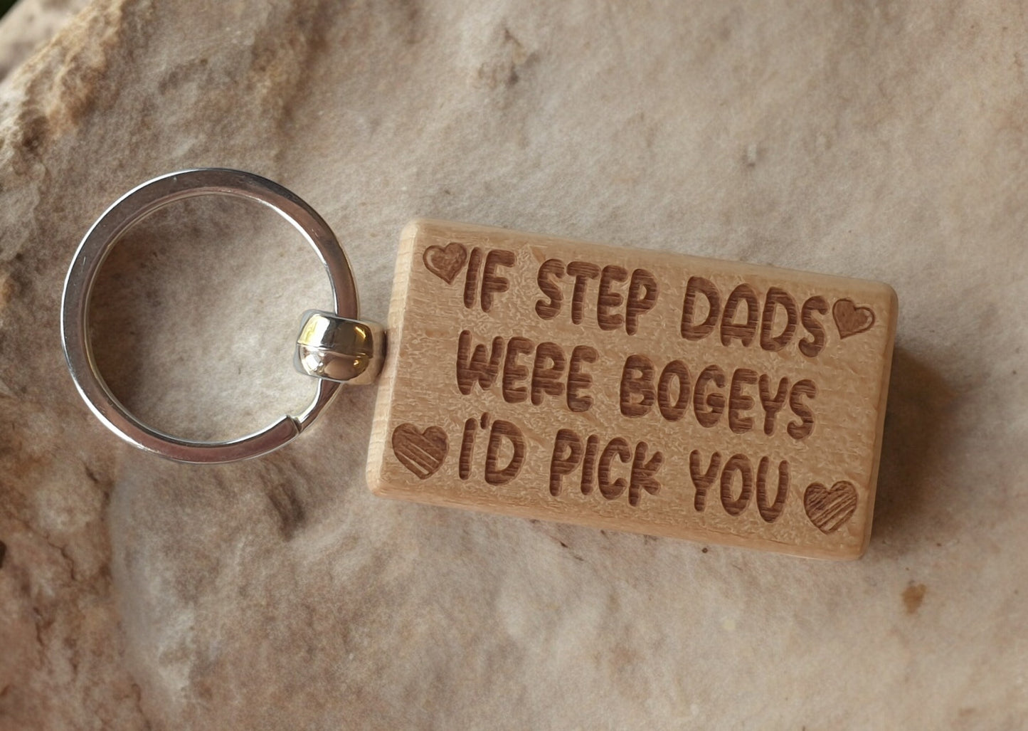 Step Dad Keyring Gift - If Step Dads Were Bogeys I'd Pick You - Cute Engraved Wooden Keyring Funny Novelty Nice Custom Present